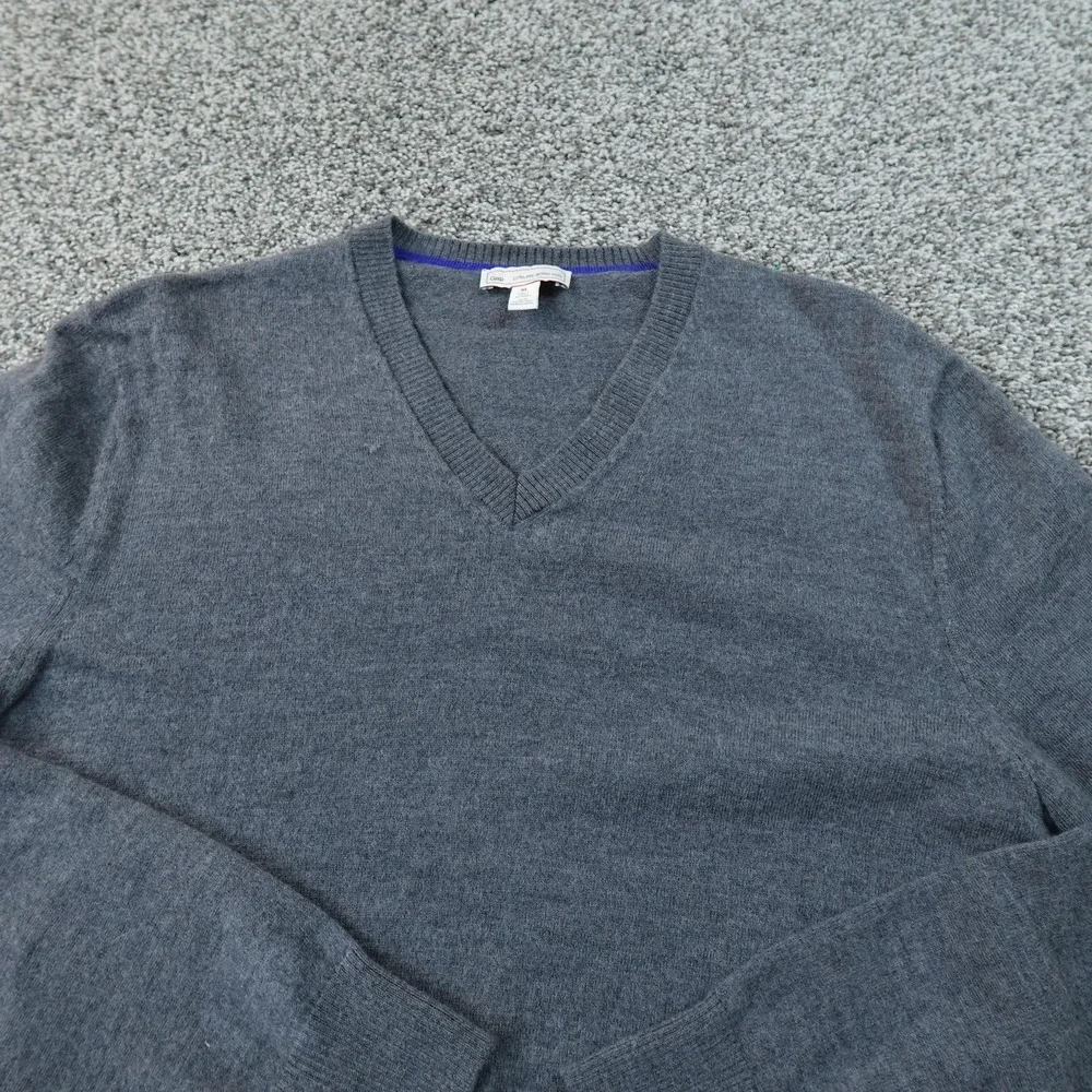Gap Sweater Mens XL‎ Gray Merino Wool V Neck Pullover Knit Soft Cozy Lightweight